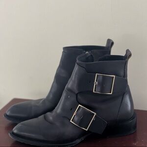 Capezzani Italian-Made Black Leather Boots w Buckles Leather Boots | Size 38